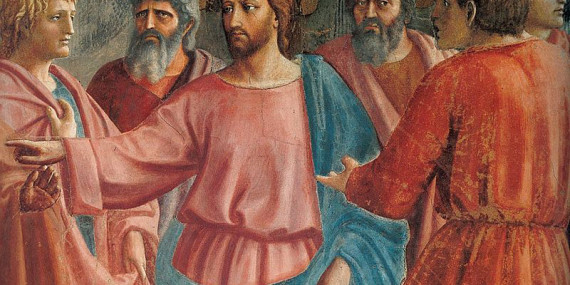 Masaccio_Cristo tra gli apostoli_dettaglio del Tributo