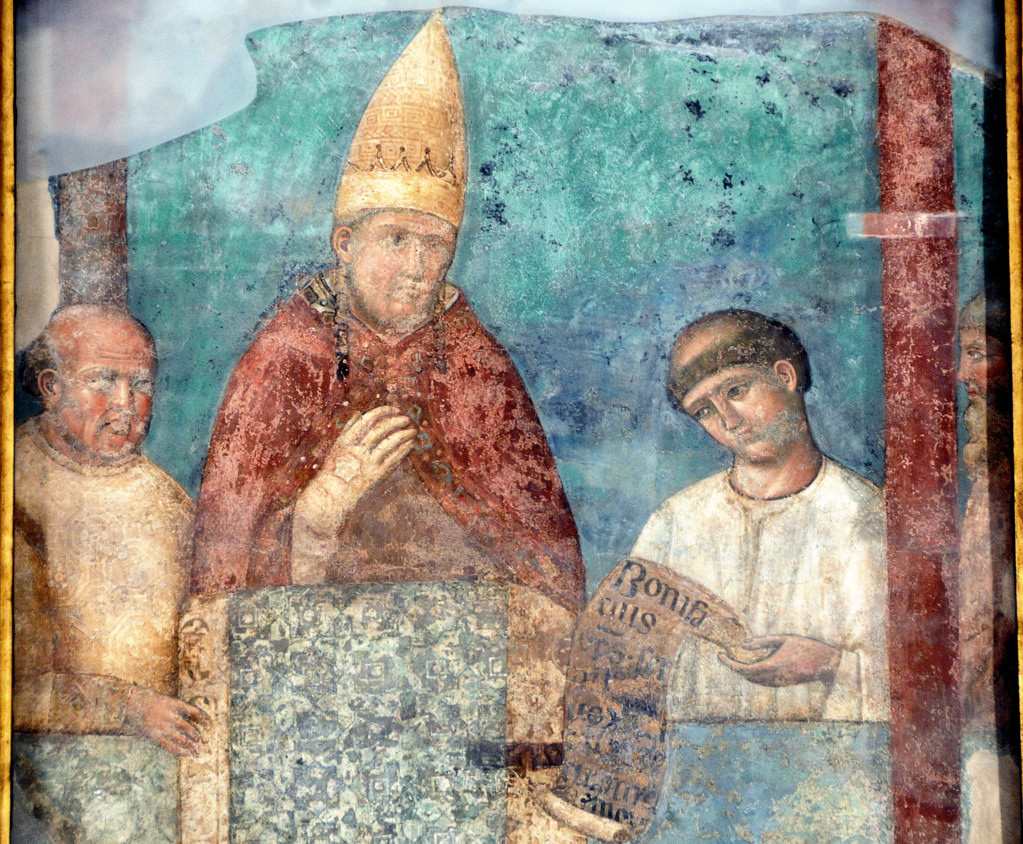 Bonifacio VIII indice il giubileo del 1300, Giotto, affresco staccato in San Giovanni in Laterano (Roma)