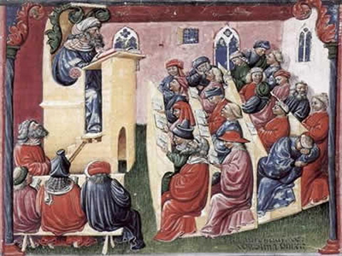 Lezione in una università europea , 1350 circa
