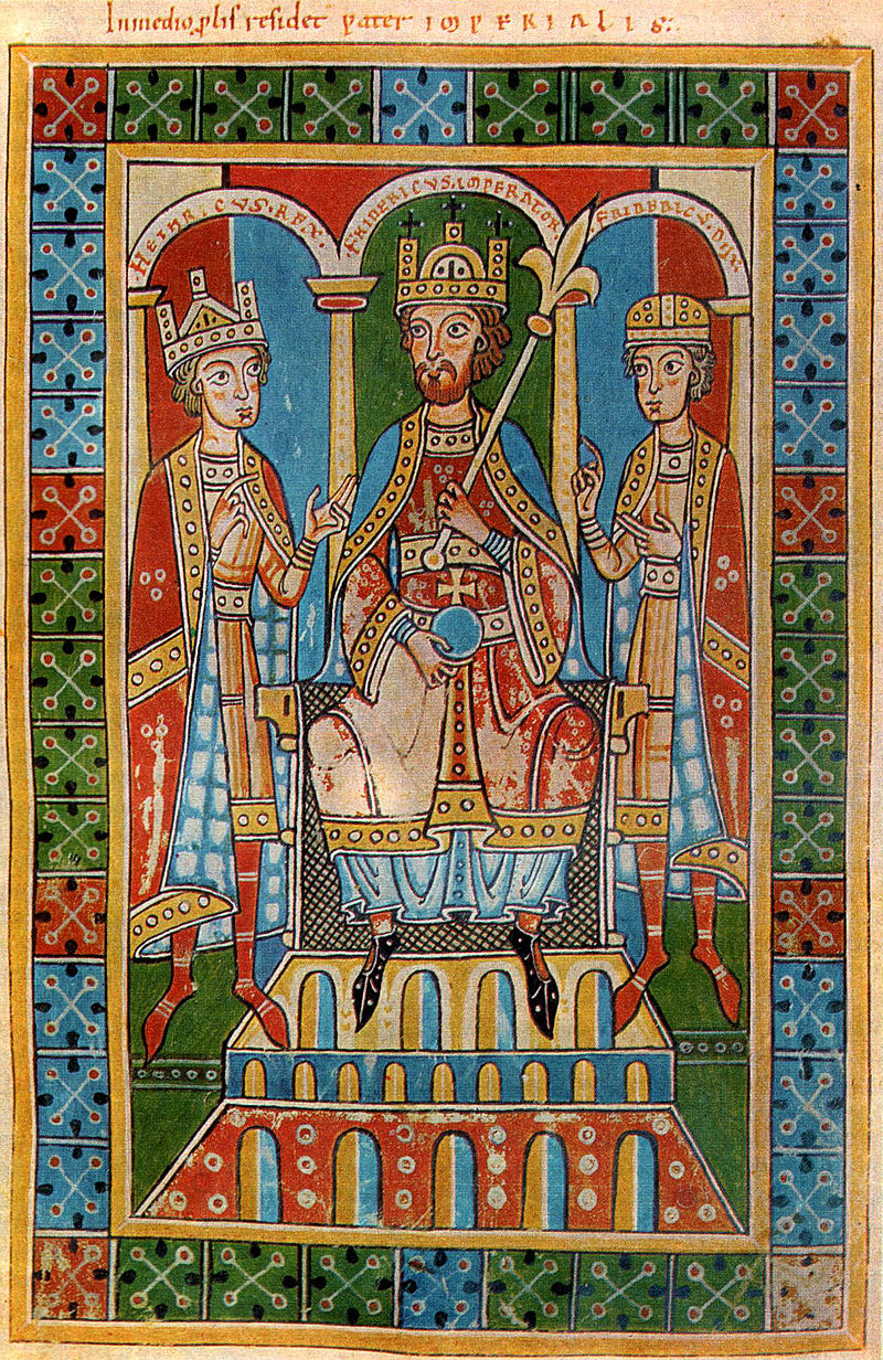 Miniatura di Federico I Barbarossa tra i suoi figli, Enrico e Federico