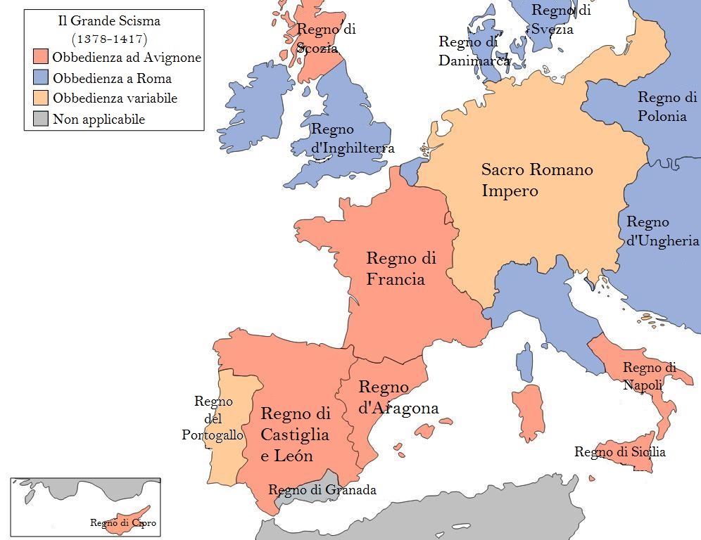 Le posizioni europee nei confronti dello Scisma d'Occidente.