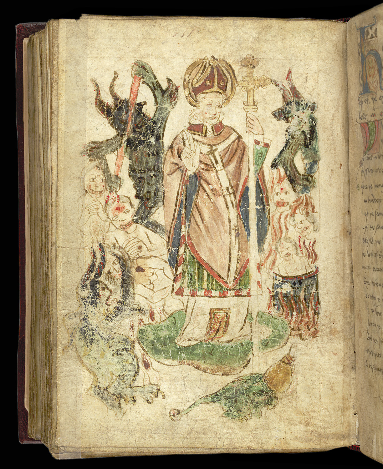 St Patrick standing on a snake in Purgatory, England, 1451 (London, British Library, MS Royal 17 B XLIII, f 132v)