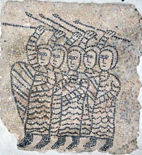 Crociati all’assalto. Frammento del mosaico pavimentale dalla chiesa di San Giovanni Evangelista a Ravenna