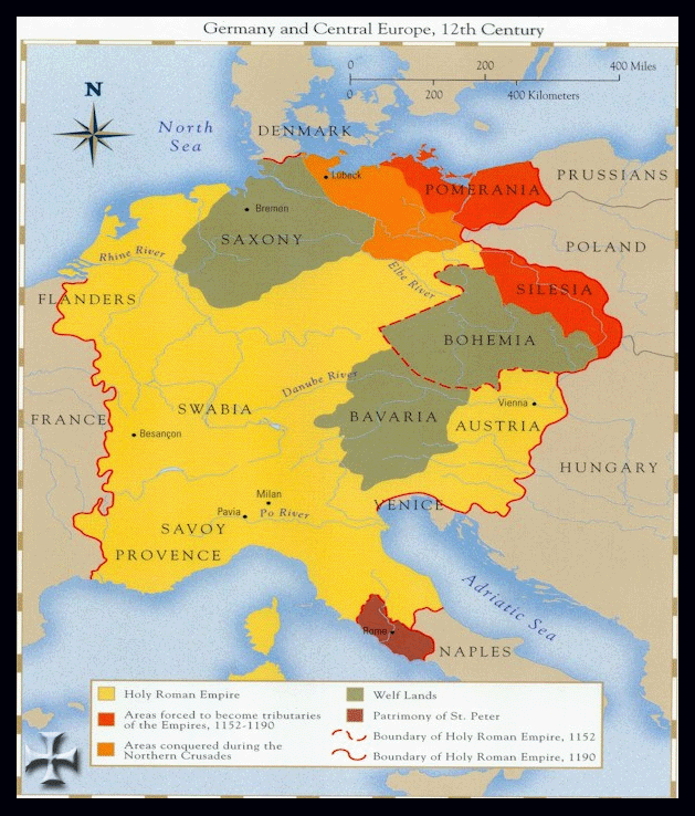 La divisione politica dell'Europa centrale nel XII secolo