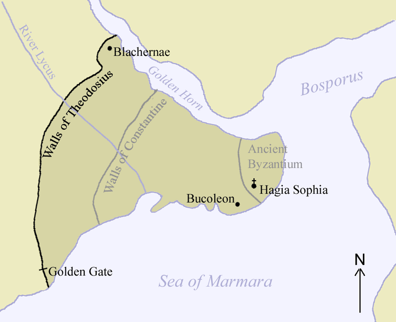 Una mappa di Costantinopoli e delle sue mura