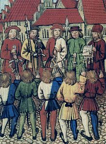 Lo Statuto Federale viene letto a dei cittadini di Zurigo il 1º maggio 1351, mentre giurano fedeltà ai rappresentanti di Uri, Svitto, Untervaldo e Lucerna, 1513