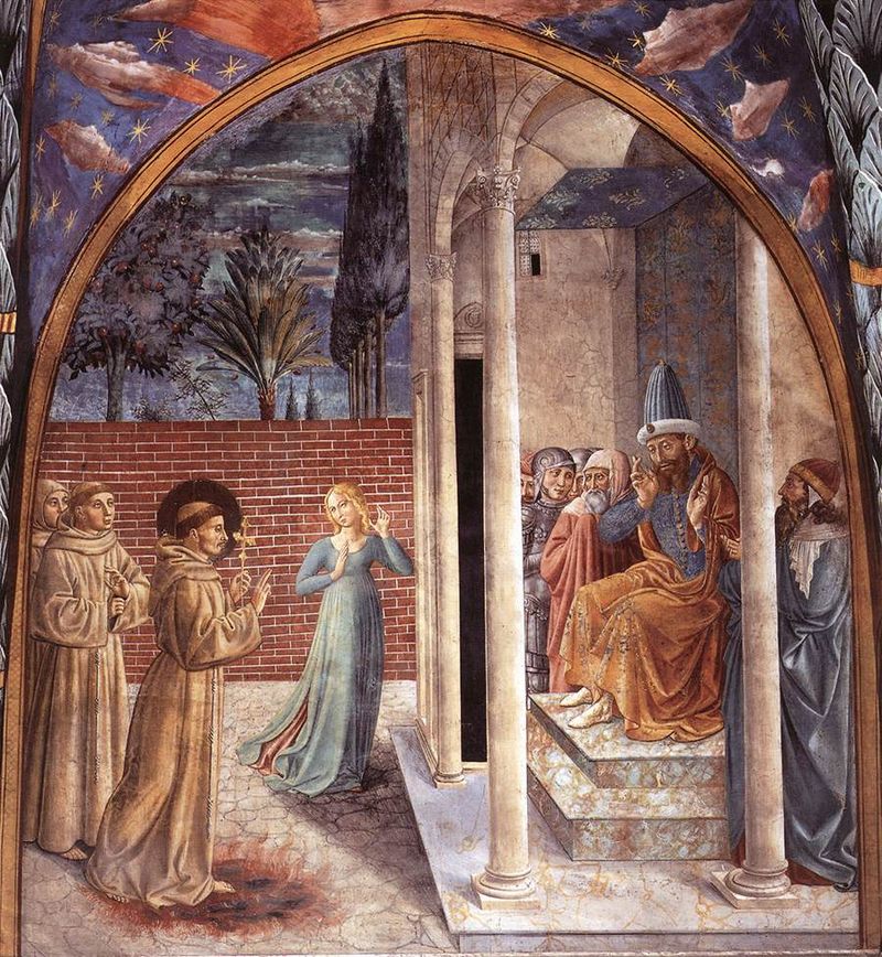 Montefalco, Complesso museale di San Francesco, Benozzo Gozzoli, Francesco d'Assisi e il sultano al-Kamil, una scena del ciclo di affreschi sulla vita del santo