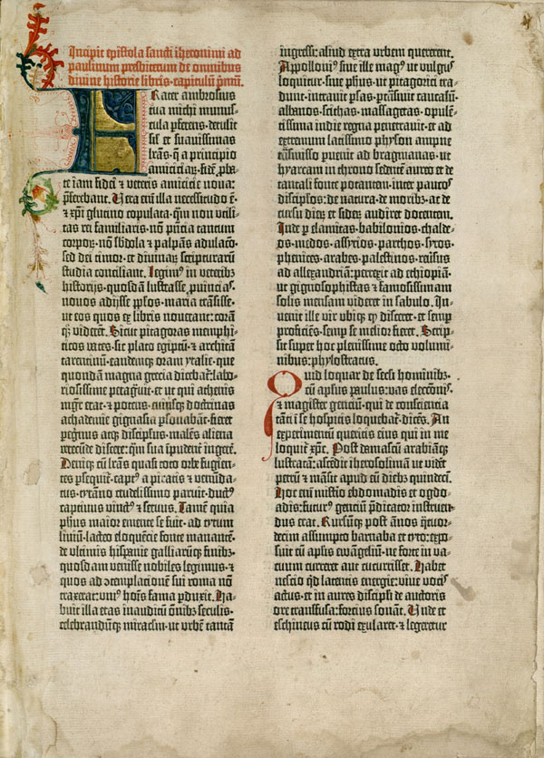 Una pagina dell'Antico Testamento di una delle Bibbie di Gutenberg