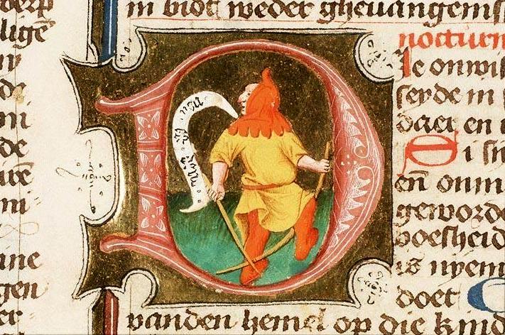 iniziale-d-miniatura-con-giullare-tratta-da-storie-della-bibbia-1443-koninklijke-bibliotheek-laia