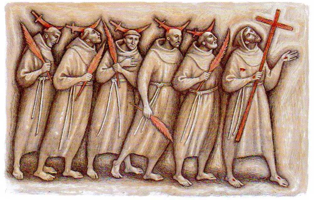 I protomartiri francescani in un moderno santino.