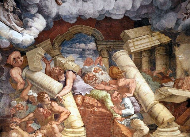 Affresco nella Sala dei Giganti nel Palazzo Tè di Mantova, realizzato da Giulio Romano e Rinaldo Mantovano tra il 1528 e il 1533
