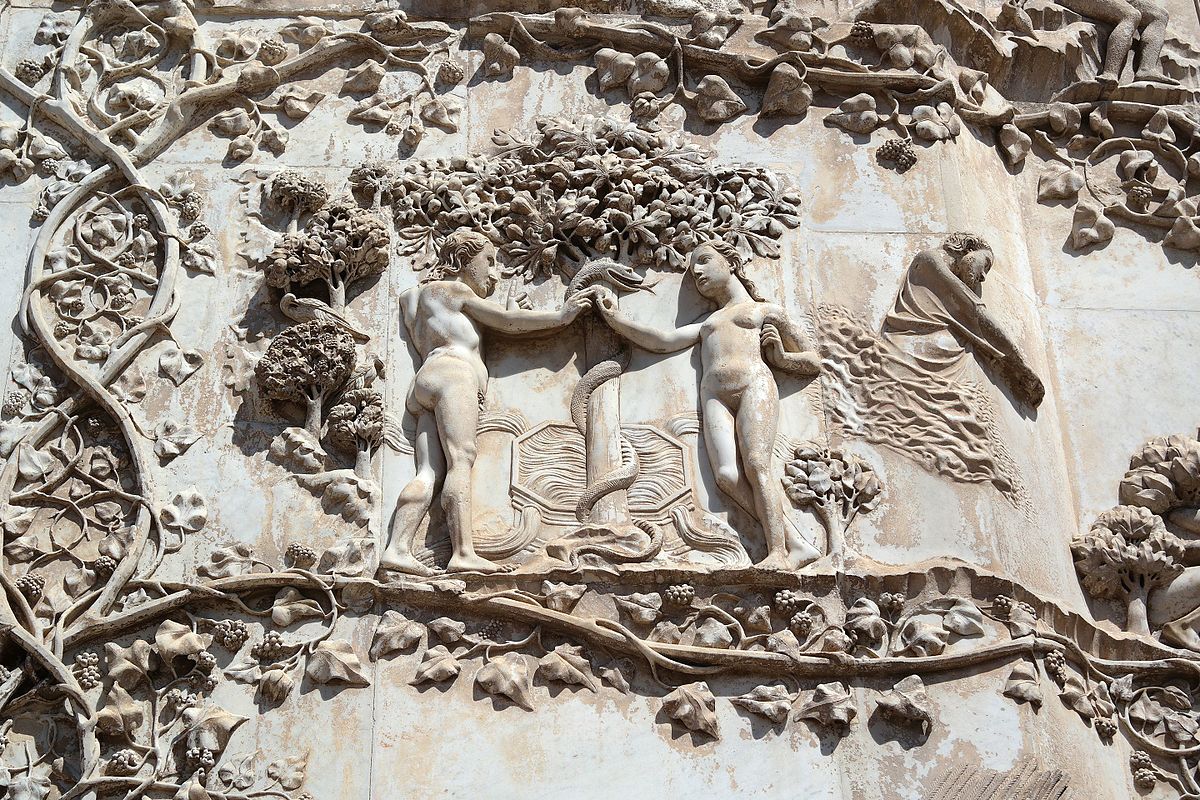 Orvieto, Duomo, Pilastri istoriati, dettaglio del Peccato Originale